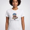 Ayıcık Baskılı Uzun T-Shirt - Beyaz