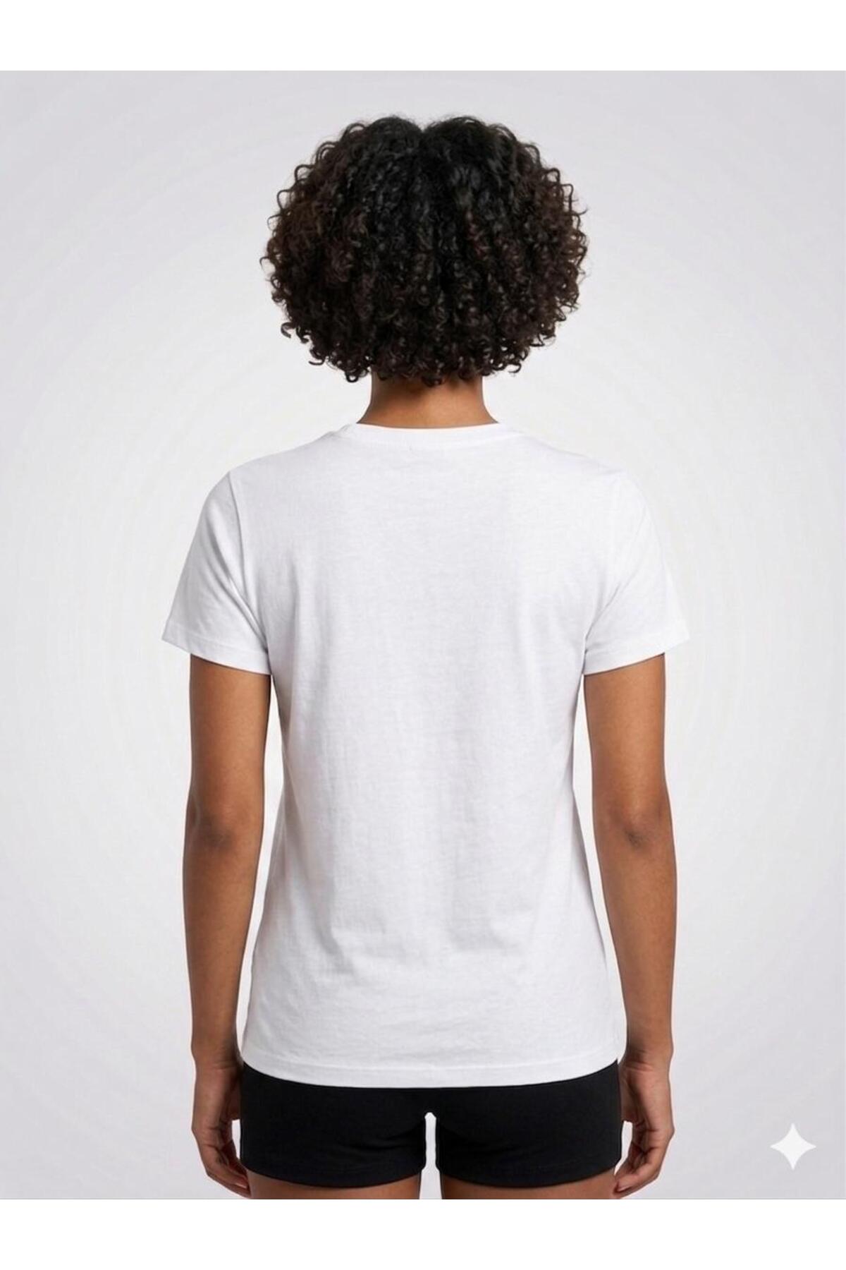 Ayıcık Baskılı Uzun T-Shirt - Beyaz