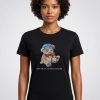 Ayıcık Baskılı Uzun T-Shirt - Siyah