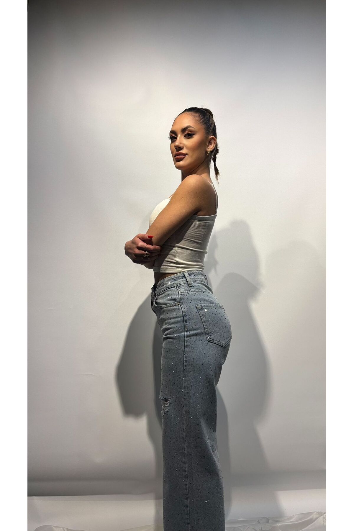 Taşlı Kot Pantolon 4758 - Mavi