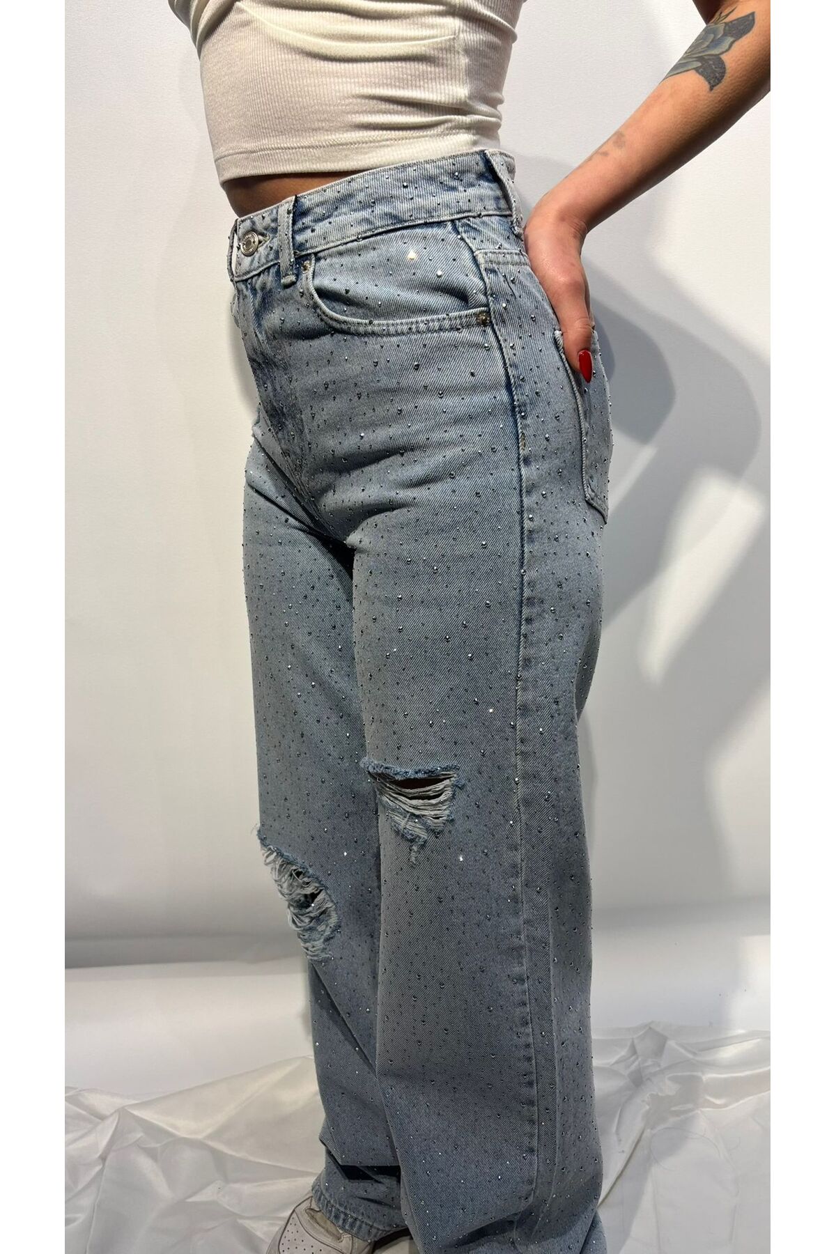 Taşlı Kot Pantolon 4758 - Mavi