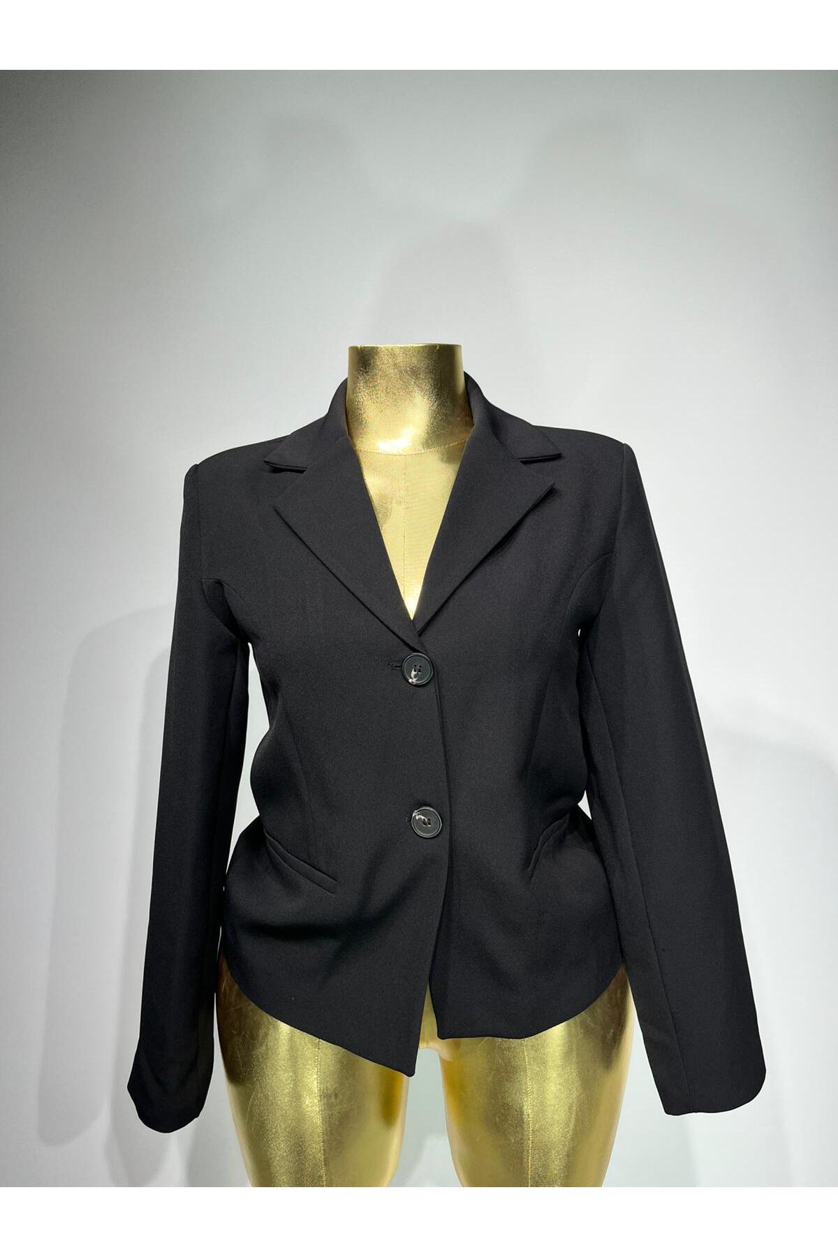 Kısa blazer ceket (0882) - Siyah