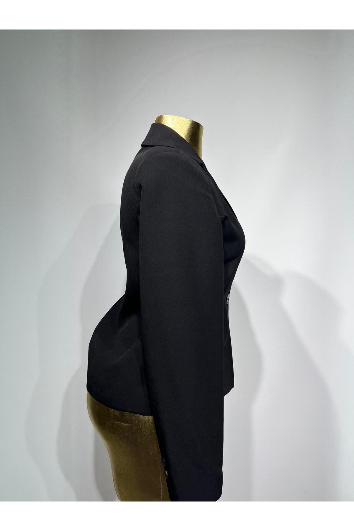 Kısa blazer ceket (0882) - Siyah