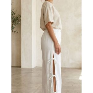 Yandan Bağlamalı Pantolon – Beyaz