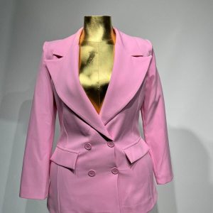 Yüksek Bel Havuç Pantolon Ceketi – Pembe