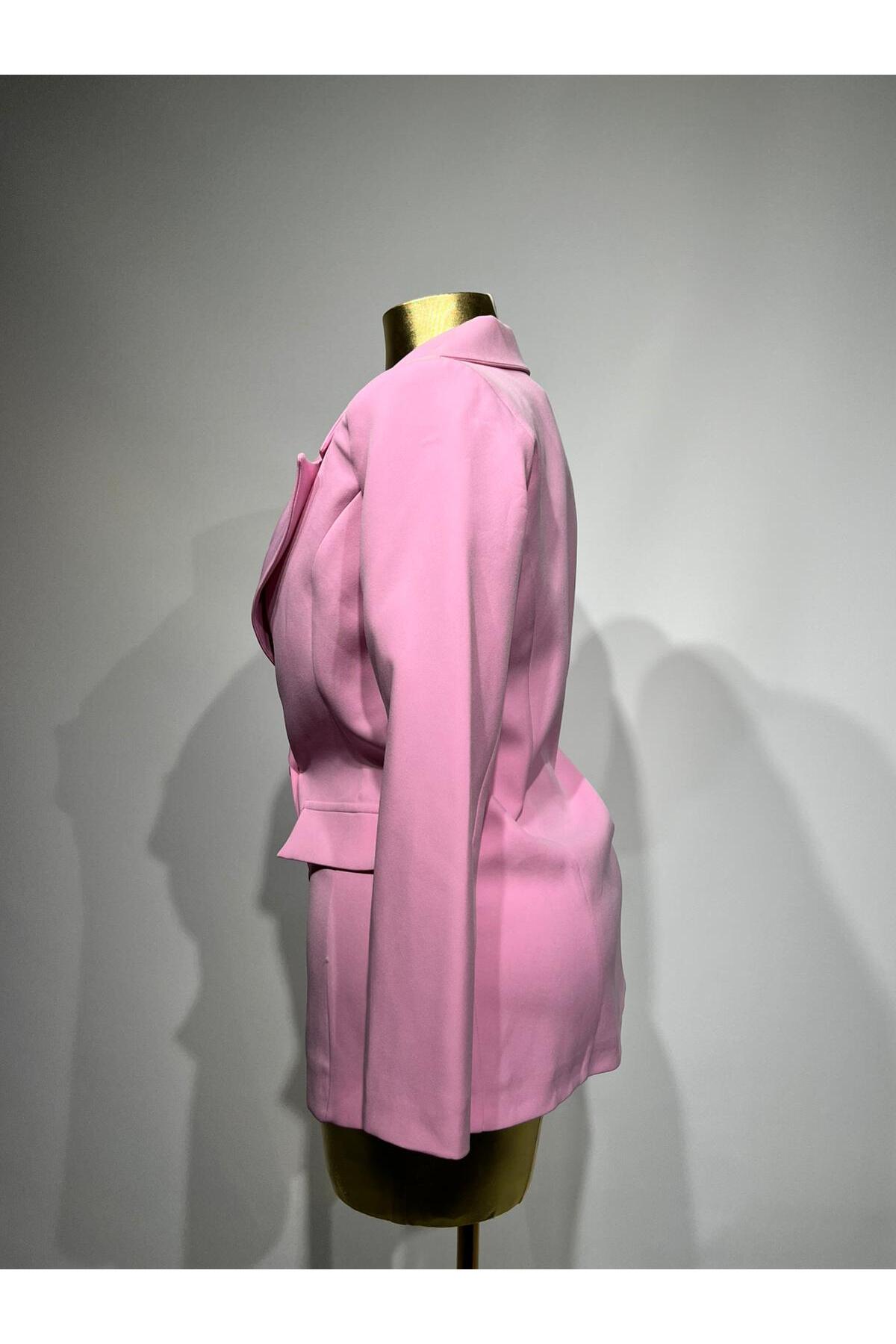 Yüksek Bel Havuç Pantolon Ceketi - Pembe