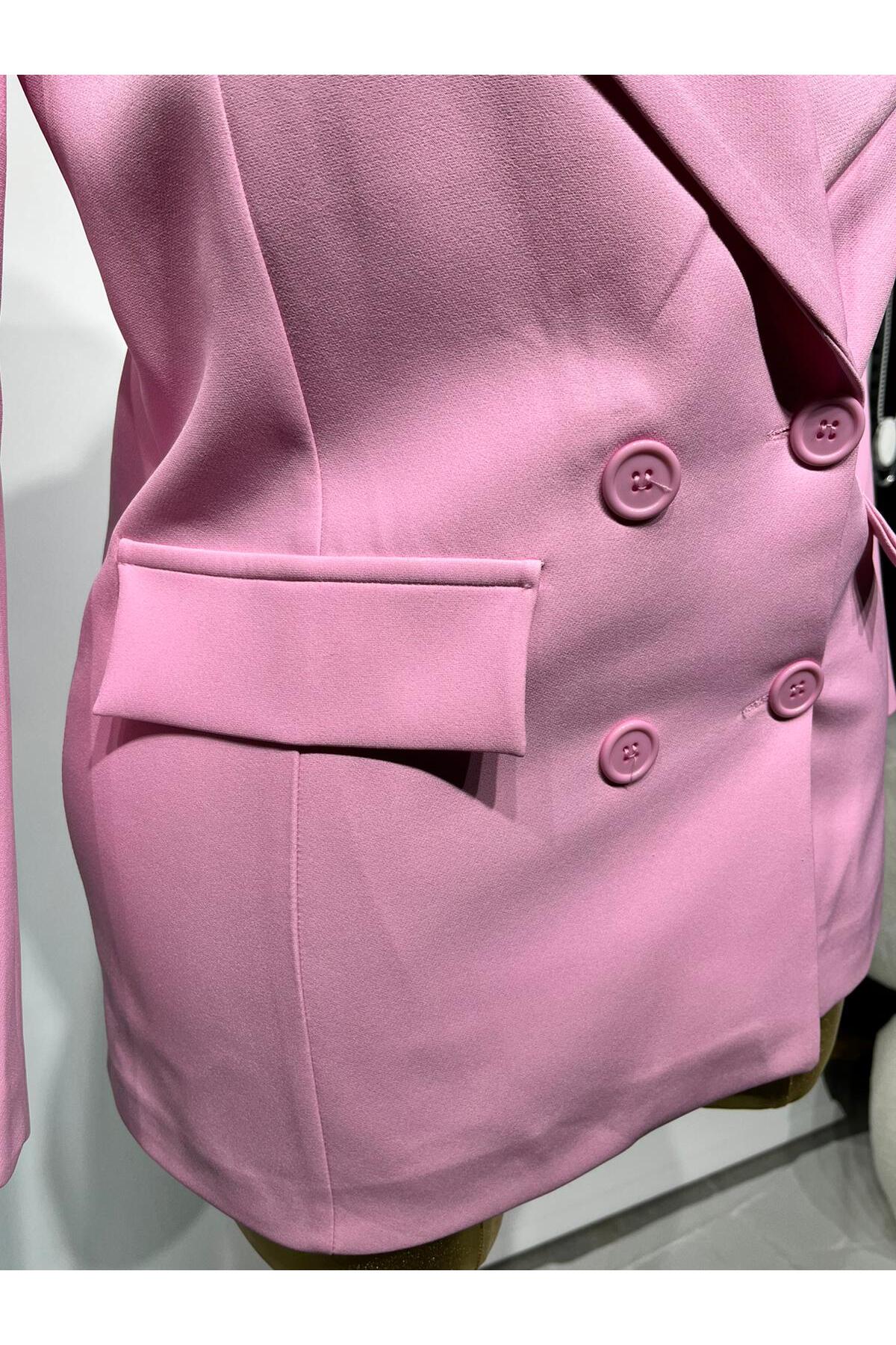 Yüksek Bel Havuç Pantolon Ceketi - Pembe