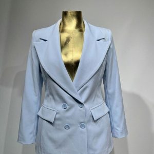 Yüksek Bel Havuç Pantolon Ceketi – Mavi
