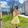 Askılı Mini Şifon Elbise - Sarı