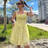 Askılı Mini Şifon Elbise - Sarı