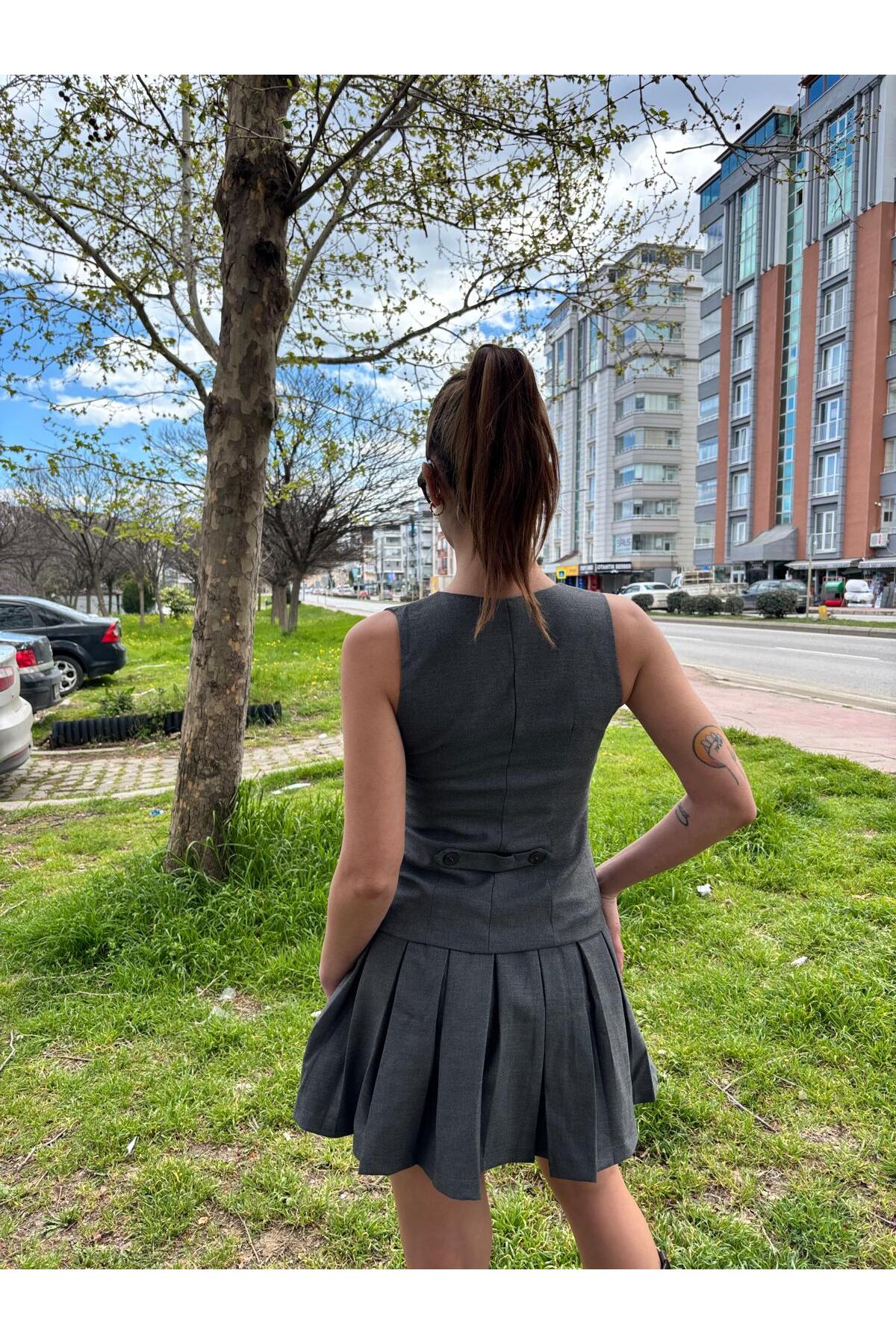Yelekli Elbise - Gri