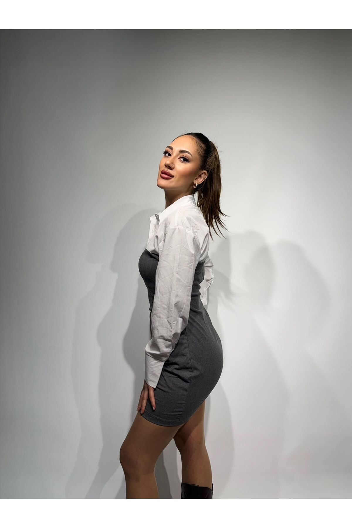 Garnili Elbise - Gri