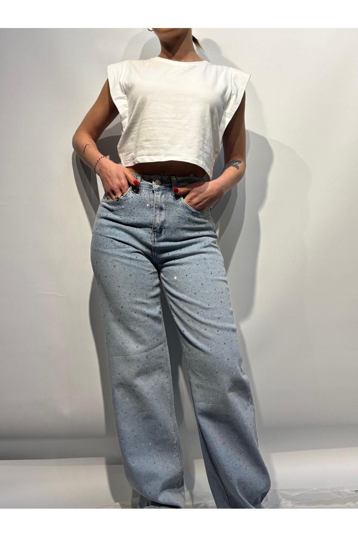 Taşlı Kot Pantolon 5266 - Mavi