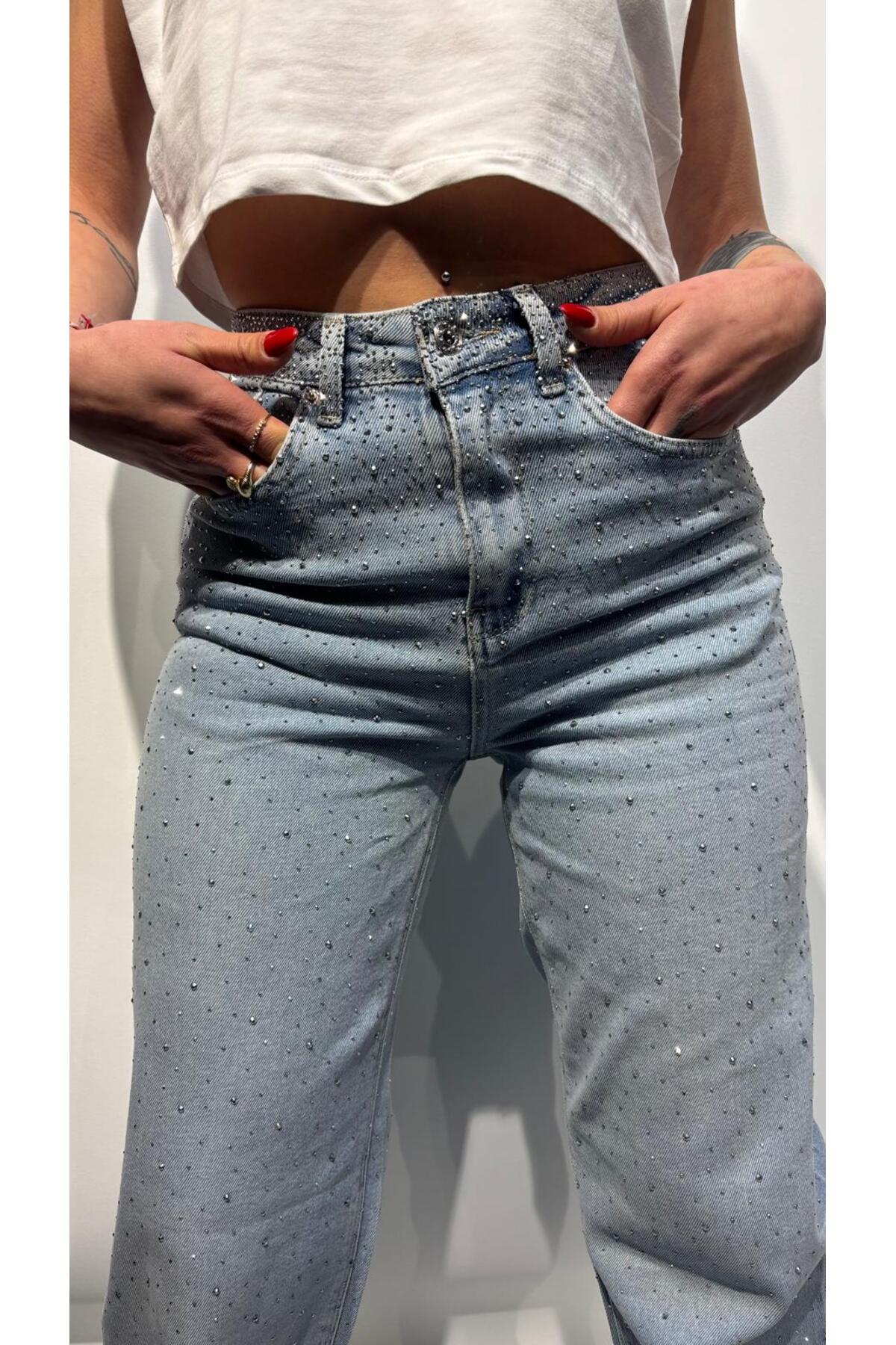 Taşlı Kot Pantolon 5266 - Mavi