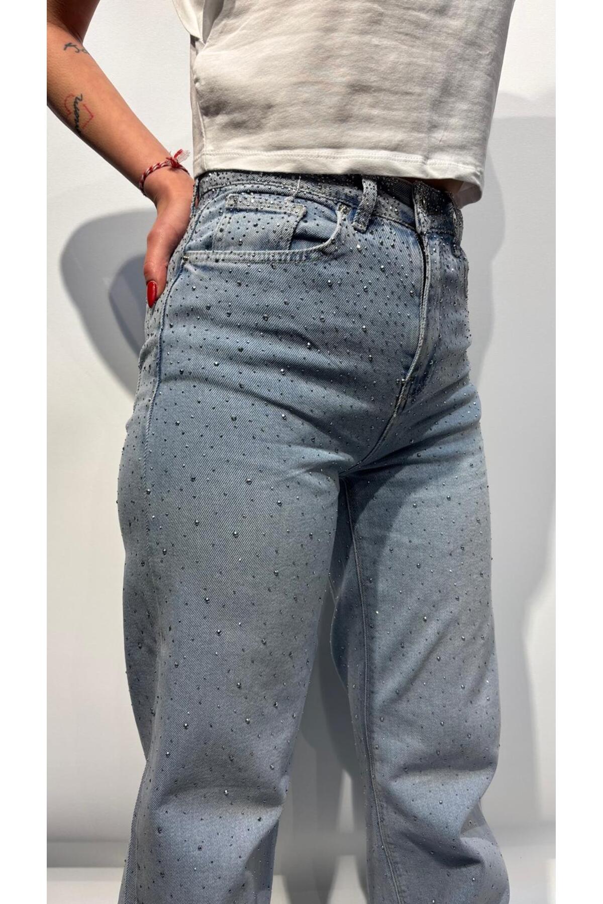 Taşlı Kot Pantolon 5266 - Mavi