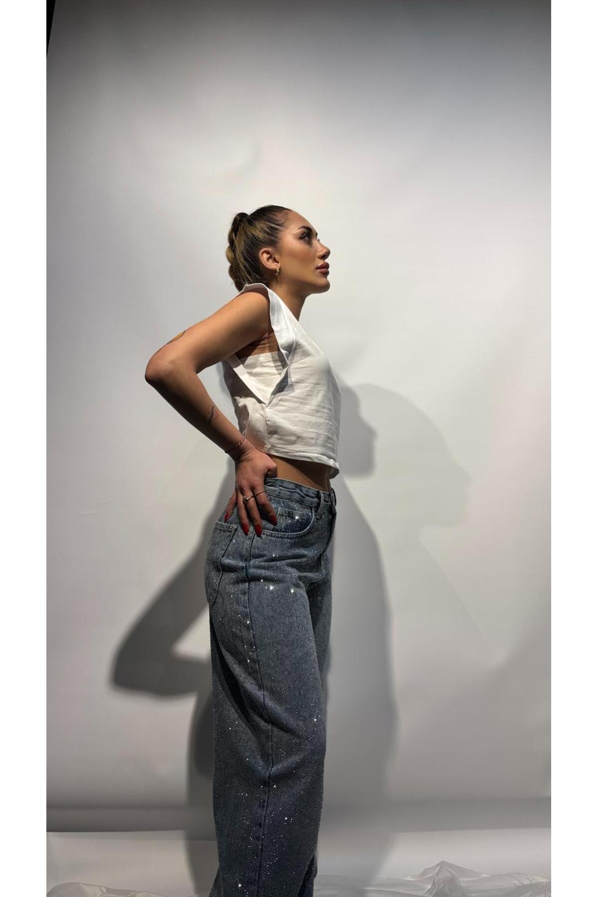 Taşlı Kot Pantolon 5137 - Mavi