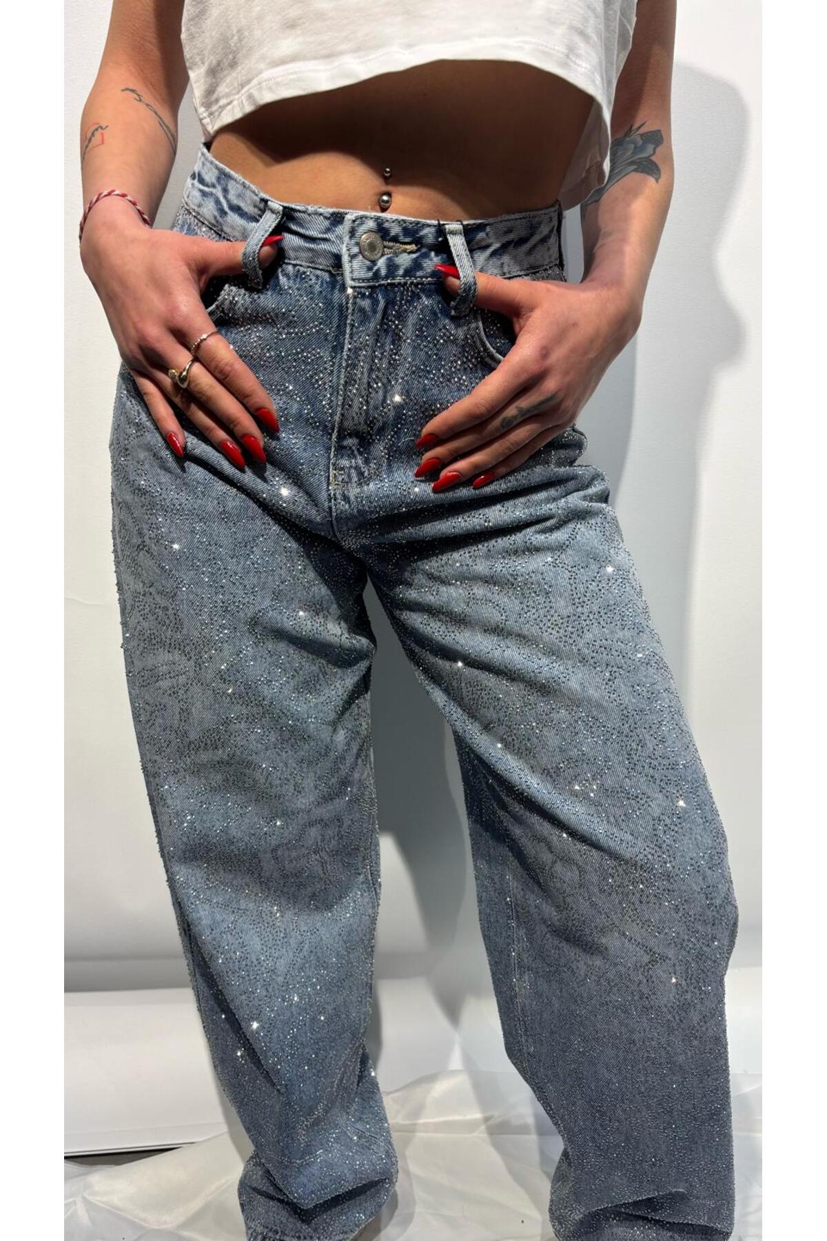 Taşlı Kot Pantolon 5137 - Mavi