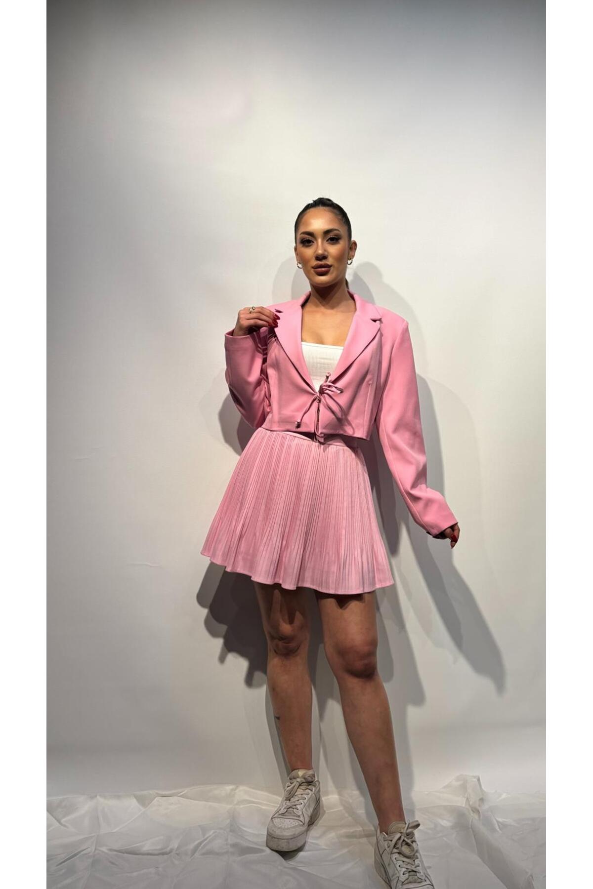 Piliseli Mini Etek - Pembe