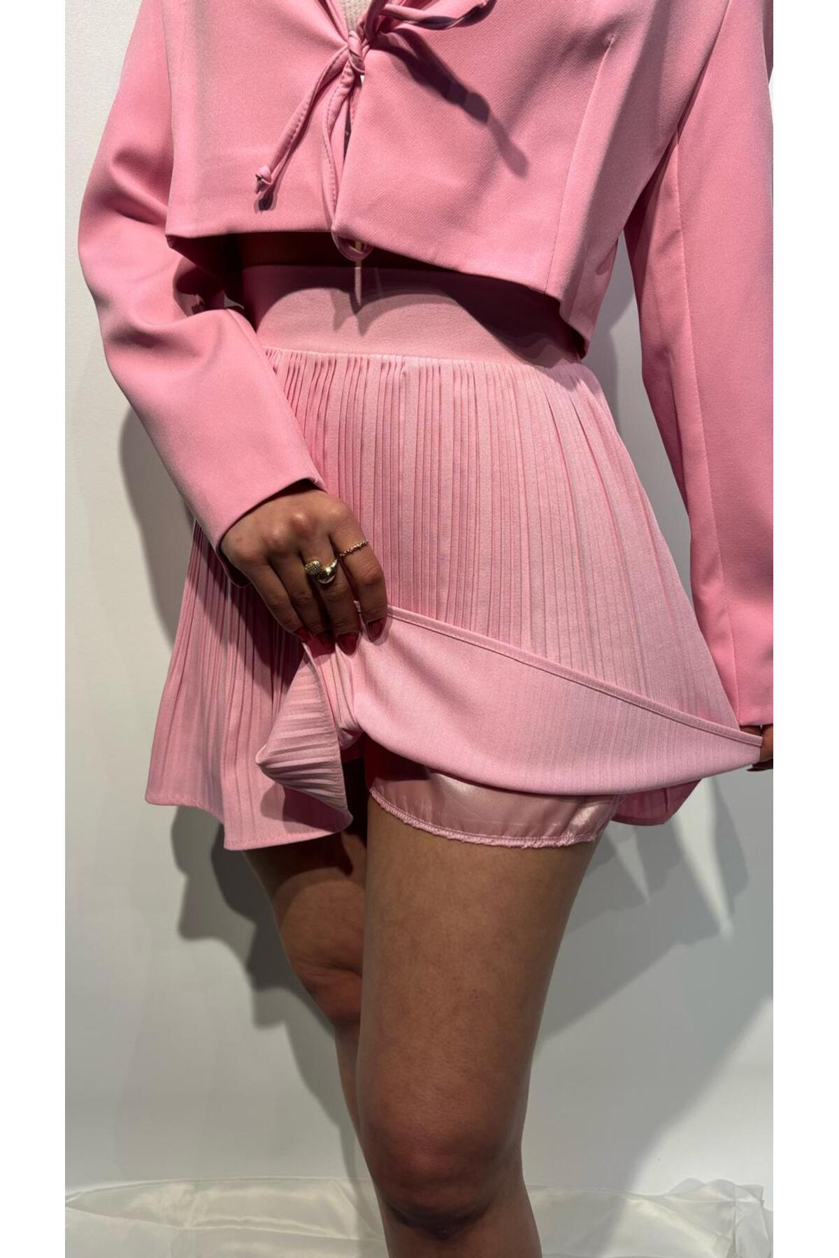 Piliseli Mini Etek - Pembe