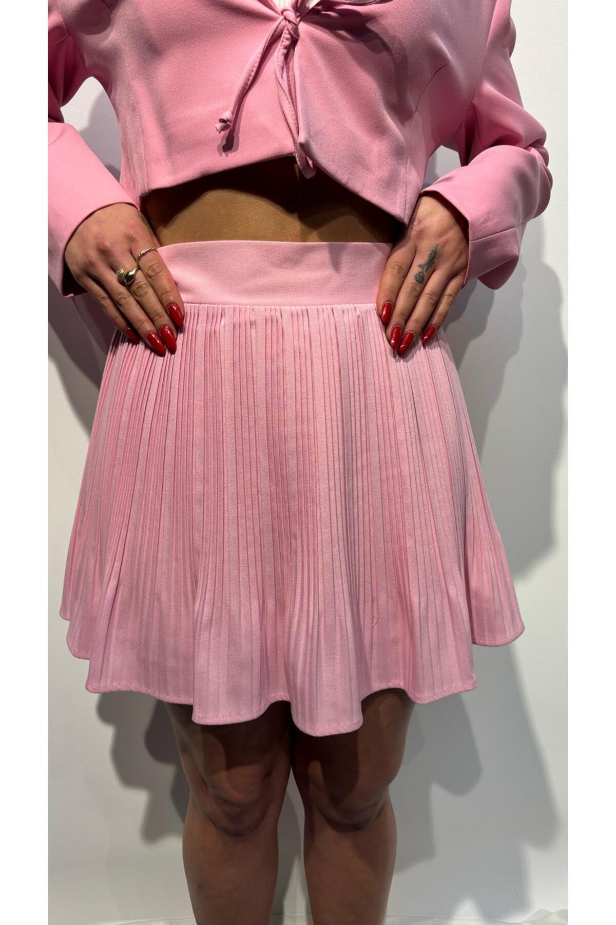 Piliseli Mini Etek - Pembe