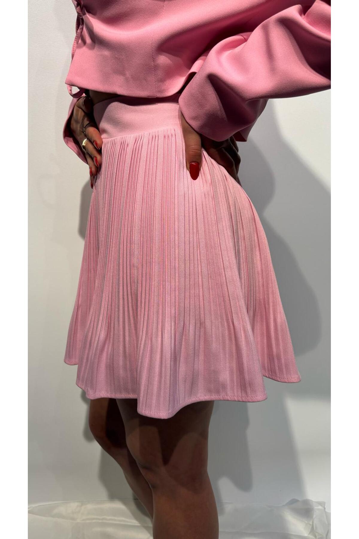Piliseli Mini Etek - Pembe