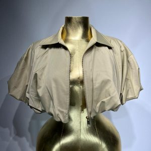 Kısa Kollu Fermuarlı Crop Ceket – Haki