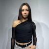 Kolu Tüllü Tek Omuz Bluz - Siyah