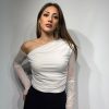Kolu Tüllü Tek Omuz Bluz - Beyaz
