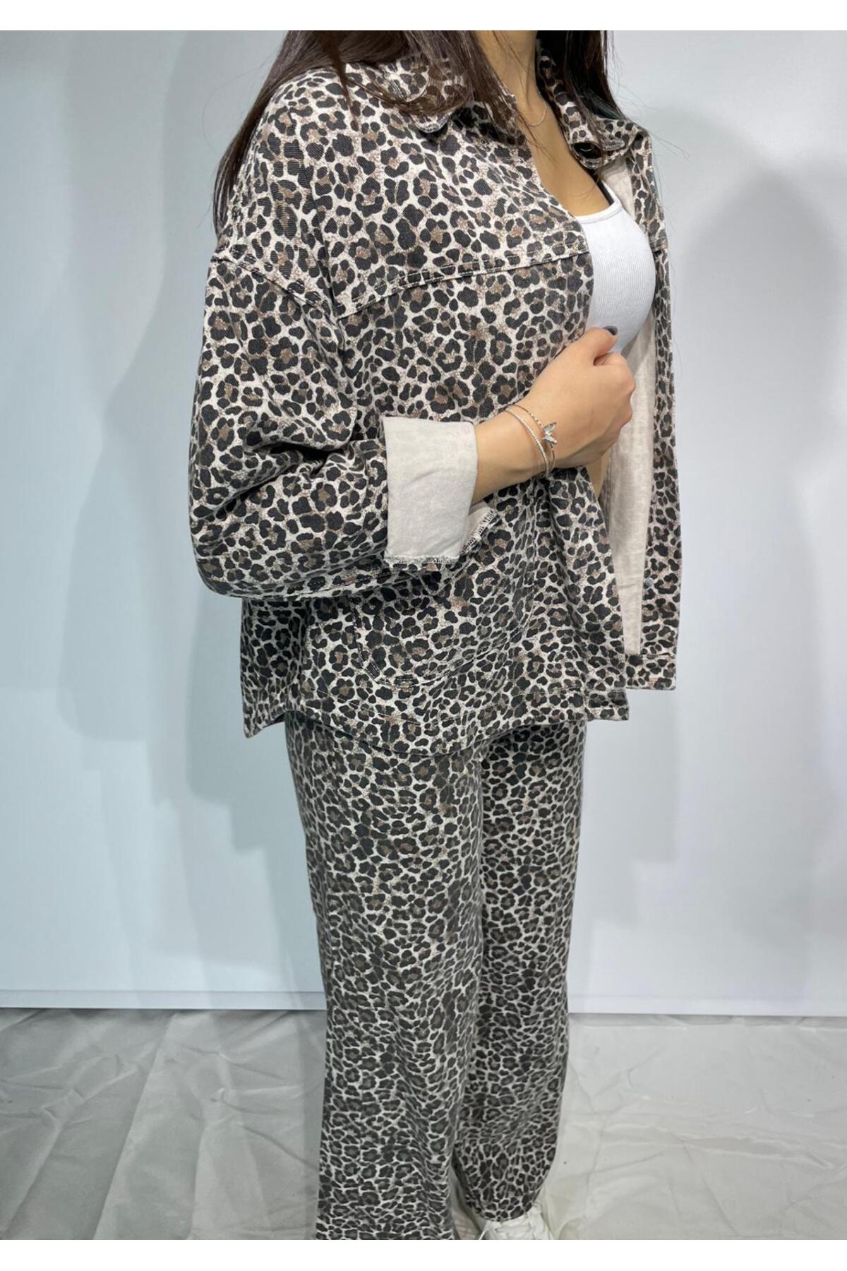Leopar Desen Kot Ceket