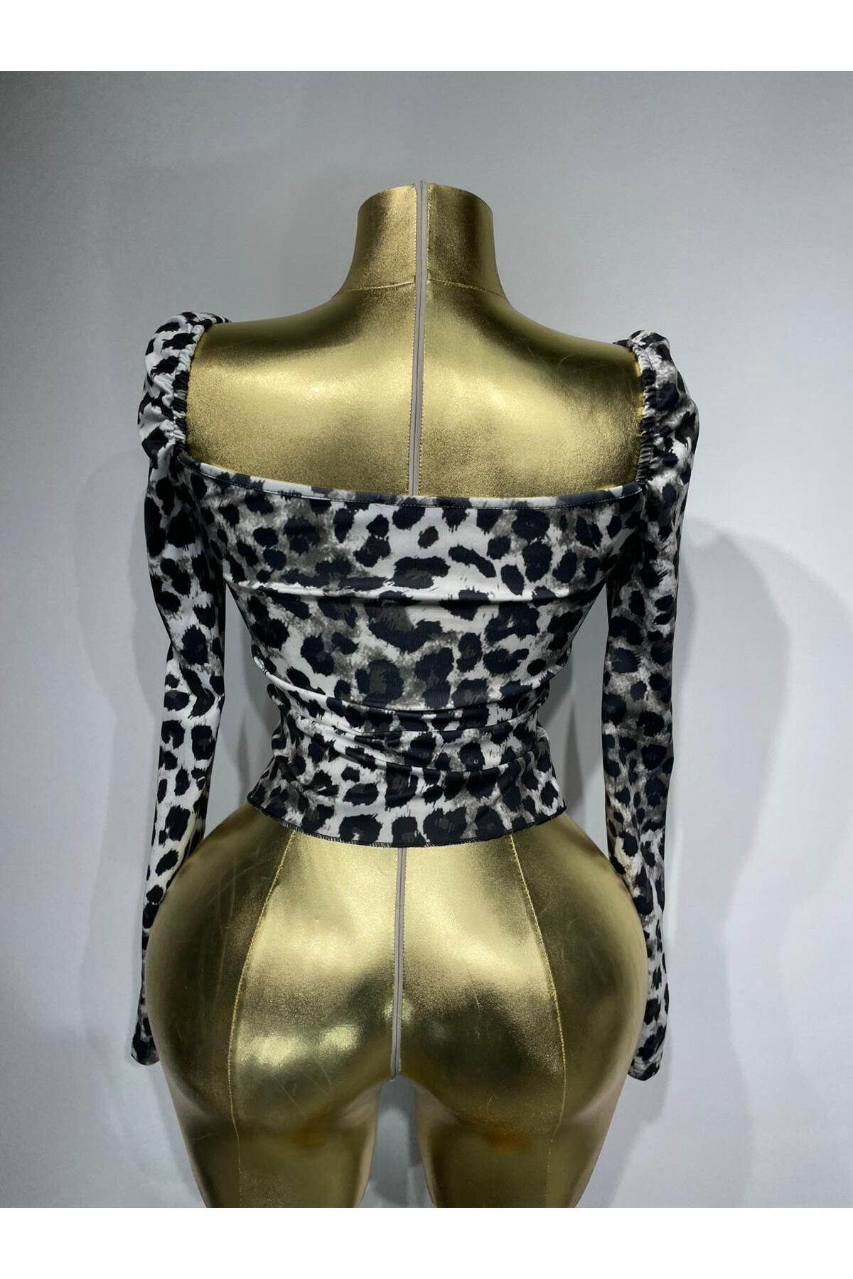 Leopar Desen İpli Bluz - Siyah