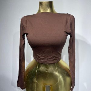 Sırtı Açık Bluz – Kahverengi