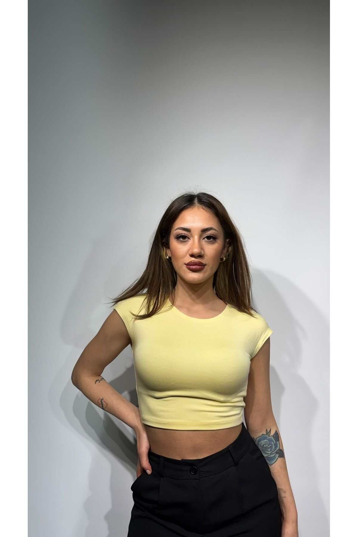 Basic Crop Bluz - Sarı