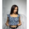 Fırfırlı Crop Bluz - Mavi
