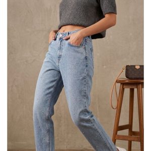 Taşlı Boyfriend Kot Pantolon – Mavi