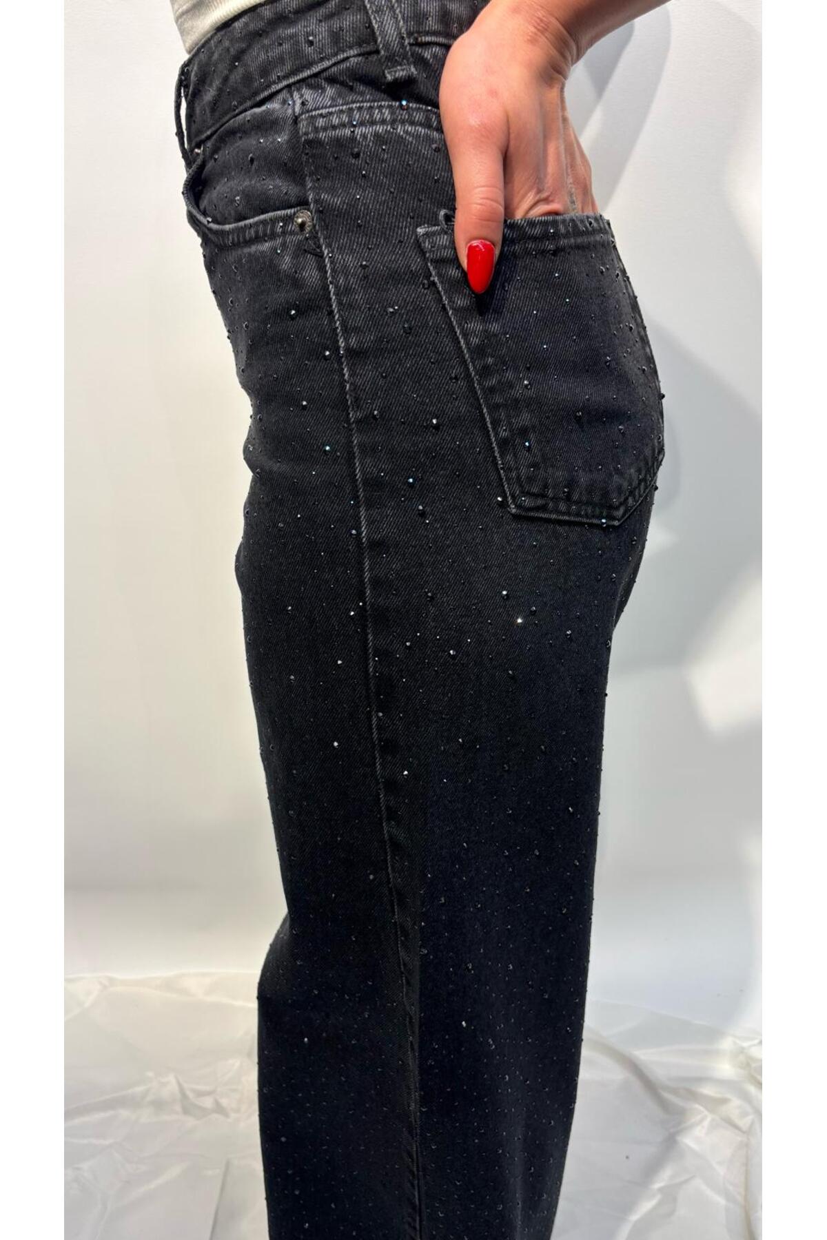 Taşlı Kot Pantolon 4452 - Siyah