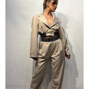 Beli Lastikli Crop Ceket – Ekru