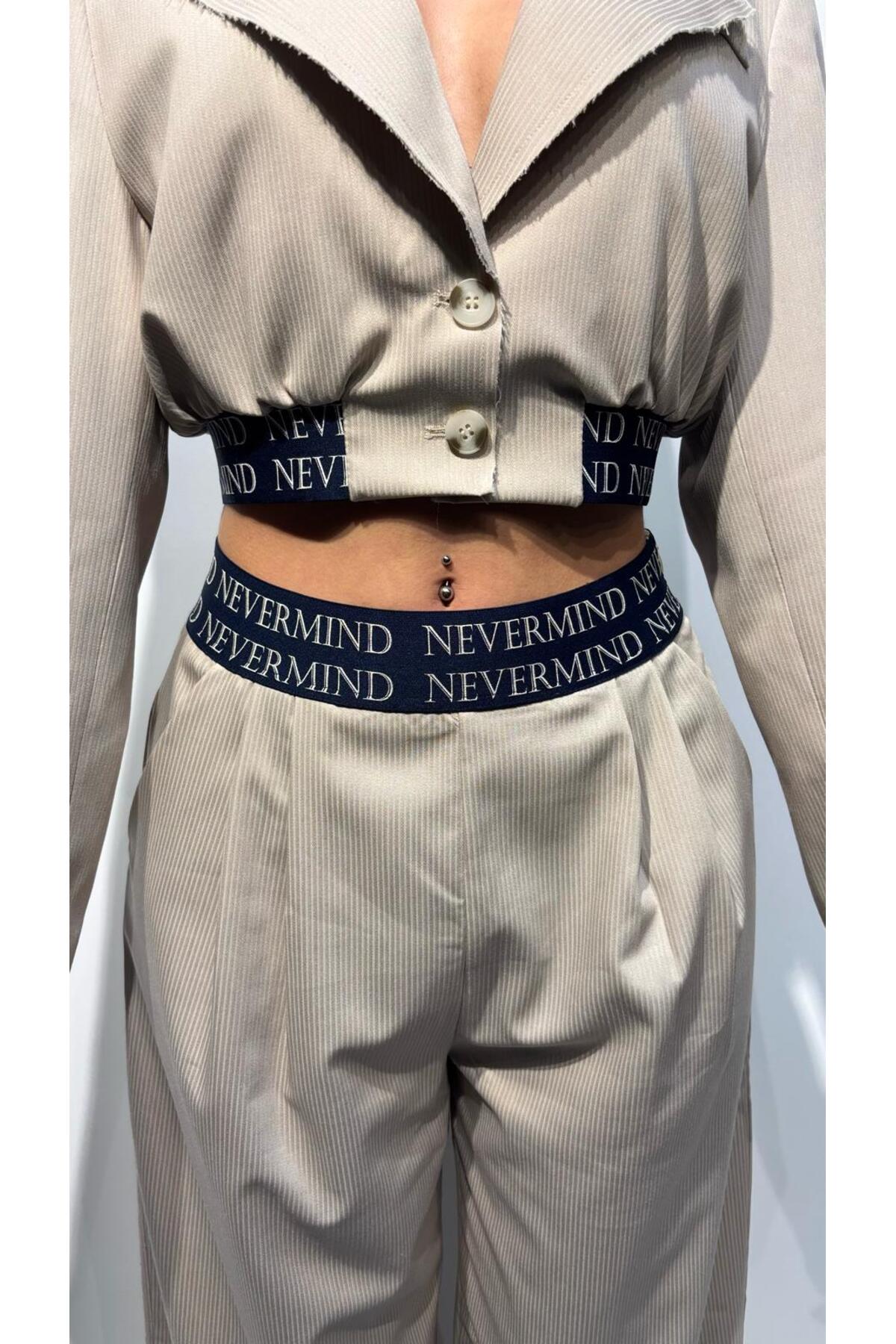 Beli Lastikli Crop Ceket - Ekru
